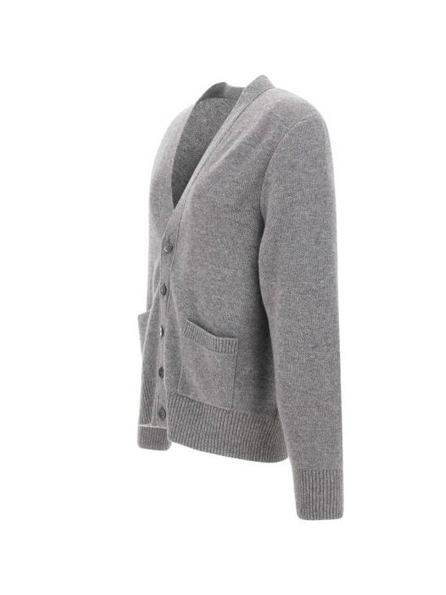 Brushed Effect Virgin Wool Cardigan Grey - THOM BROWNE - BALAAN 3