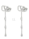 V Logo Metal Crystal Earrings Silver - VALENTINO - BALAAN 2