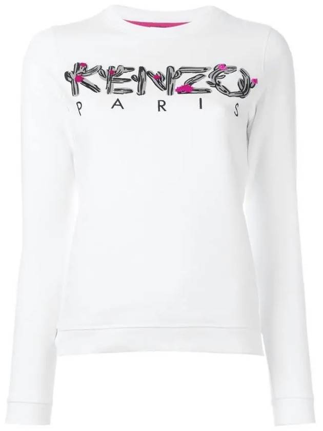 Embroidered Logo Cotton Sweatshirt White - KENZO - BALAAN 2