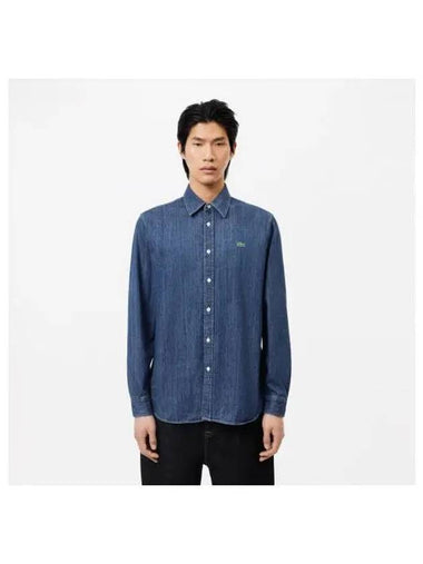 men s denim shirt indigo light blue - LACOSTE - BALAAN 1