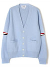 Milano Stitch Sprite Armband Cotton V-neck Cardigan Light Blue - THOM BROWNE - BALAAN 2