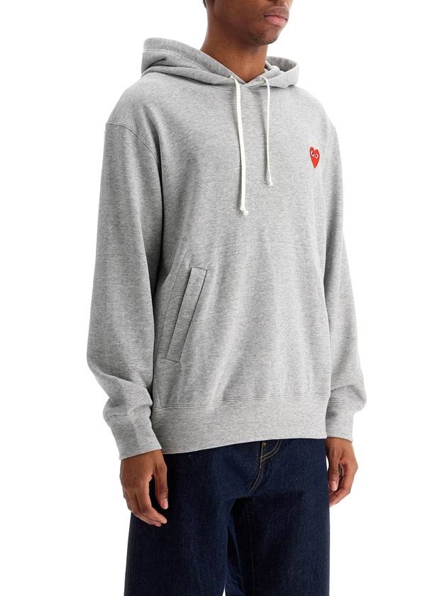 unisex light grey cotton hoodie with red heart - COMME DES GARCONS PLAY - BALAAN 3