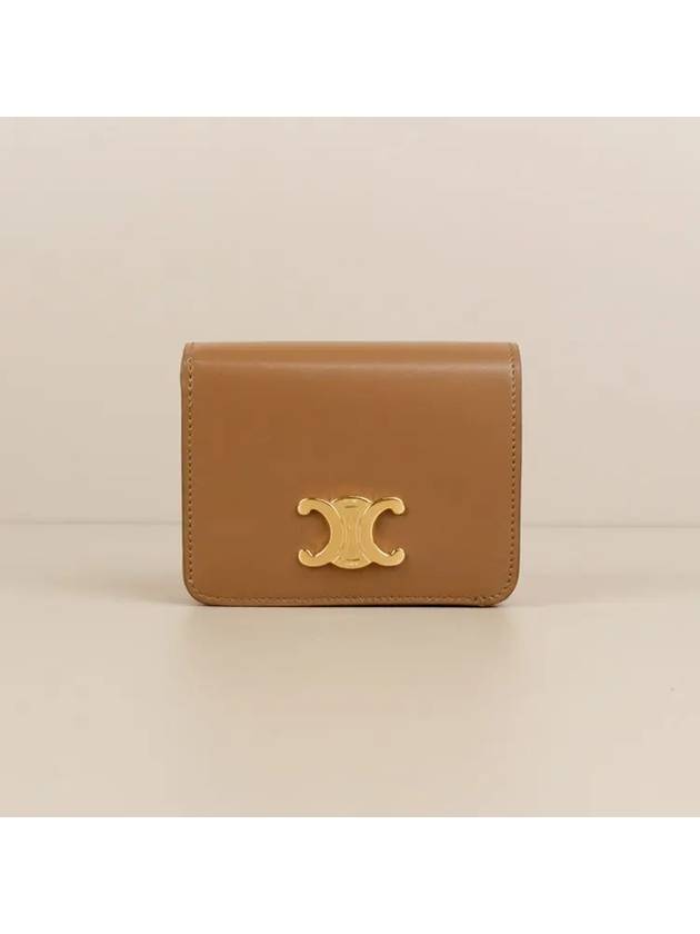 Triomphe Compact Shiny Calfskin Half Wallet Brown - CELINE - BALAAN 4