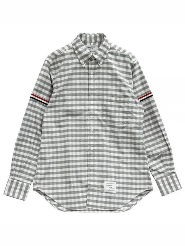 Men's Check Oxford Long Sleeve Shirt Grey - THOM BROWNE - BALAAN 2