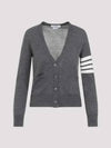 Sustainable Fine Merino Wool 4-Bar Relaxed Fit V-Neck Cardigan Medium Grey - THOM BROWNE - BALAAN 2