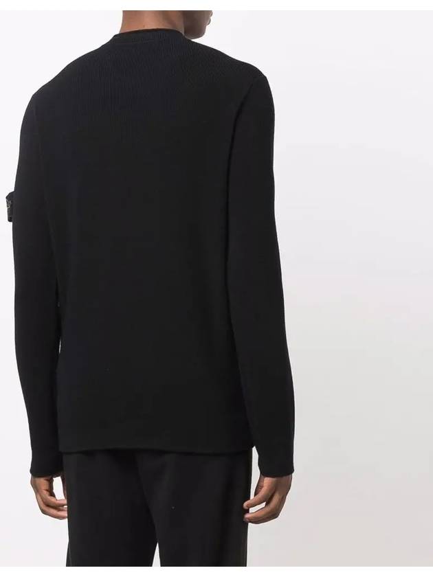 Wappen Patch Crew Neck Ribbed Wool Knit Top Black - STONE ISLAND - BALAAN 5