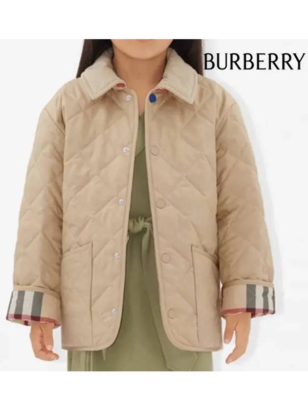 Kids Corduroy Collar Diamond Quilted Jacket Beige - BURBERRY - BALAAN 8