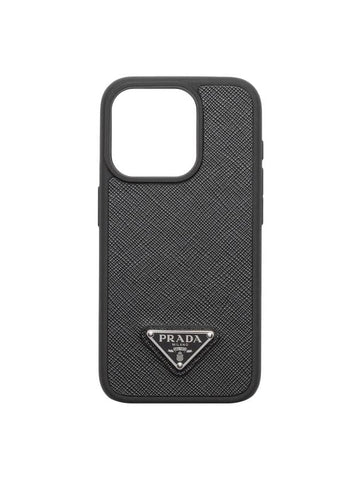 Saffiano Leather IPhone 15 Pro Phone Case Black - PRADA - BALAAN 1