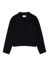 Small Heart Long Sleeve Polo Shirt Black - AMI - BALAAN 2