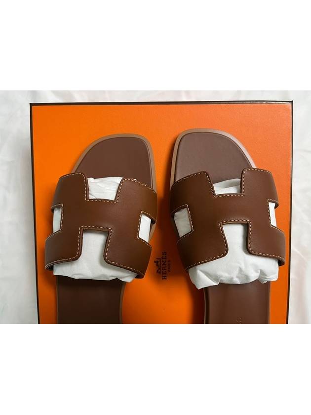 Oran Calfskin Slippers Gold Piqures Ecrues - HERMES - BALAAN 8