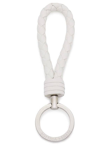 Silver Intrecciato Leather Key Holder White - BOTTEGA VENETA - BALAAN 1