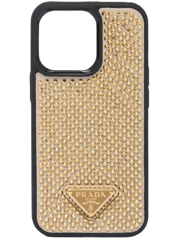 triangle logo rhinestone iPhone 13 Pro Max case gold - PRADA - BALAAN 1