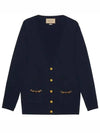 Women's Chain Embellished Cashmere Cardigan Blue - GUCCI - BALAAN 2