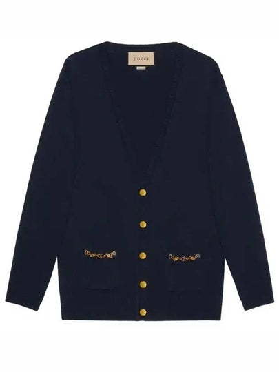 Women's Chain Embellished Cashmere Cardigan Blue - GUCCI - BALAAN 2