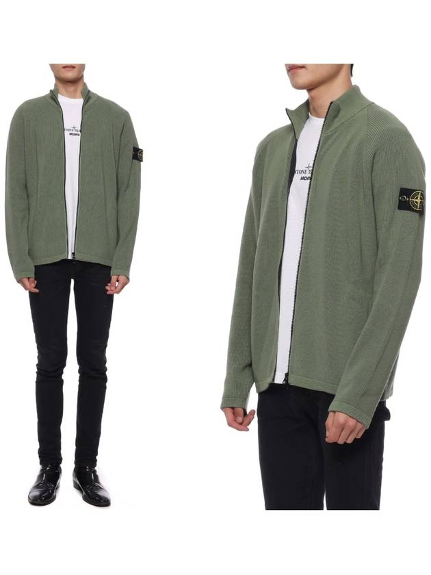 Waffen Patch Soft Cotton Zip-Up Cardigan Green - STONE ISLAND - BALAAN 3