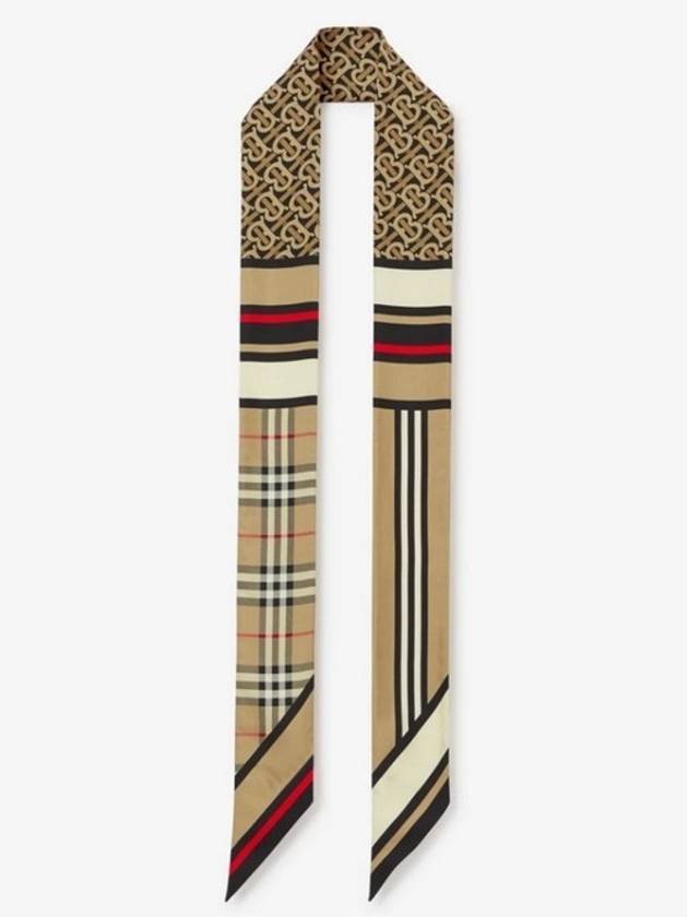 Montage Print Silk Skinny Scarf Archive Beige - BURBERRY - BALAAN.