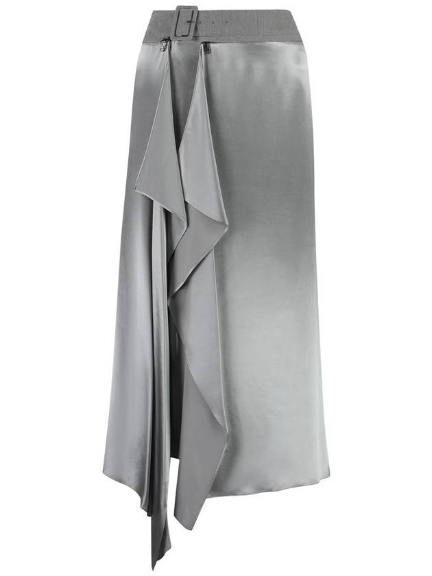 Satin Midi A-Line Skirt Grey - FENDI - BALAAN 2