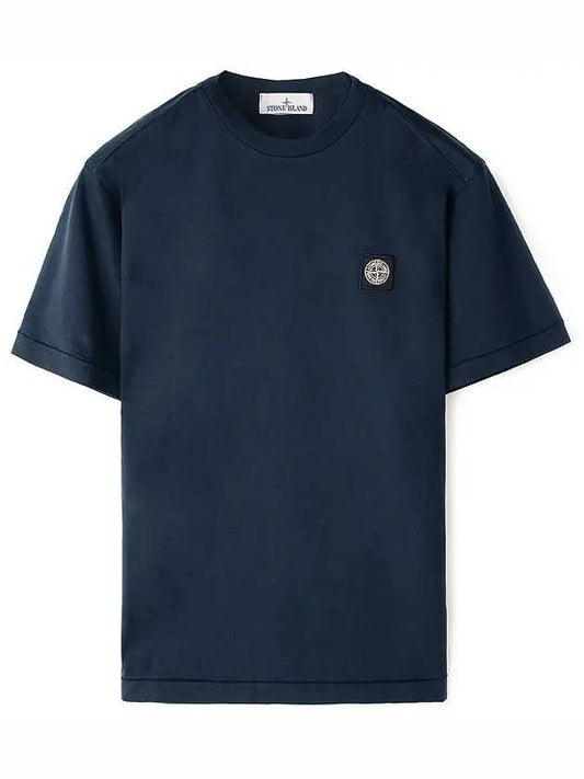 Slimfit Cotton Jersey Short Sleeve T-shirt Navy - STONE ISLAND - BALAAN 2