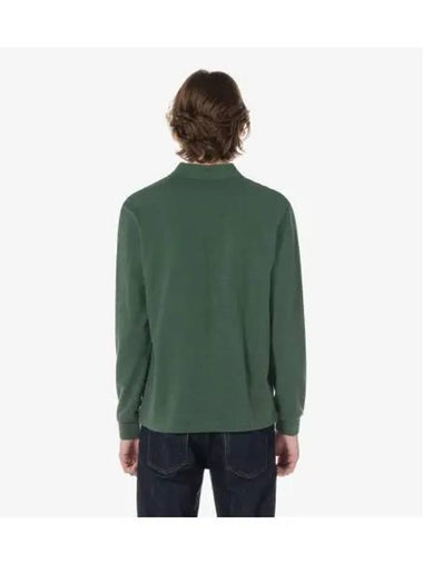 Men s French Regular Fit Long Sleeve Basic Polo Melange Green - LACOSTE - BALAAN 1