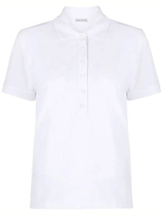 Women's Button Closure Cotton Short Sleeve Polo Shirt Optical White - MONCLER - BALAAN 2