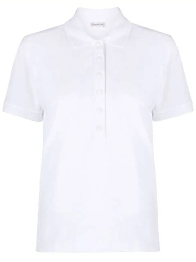 Women's Button Closure Cotton Short Sleeve Polo Shirt Optical White - MONCLER - BALAAN 3