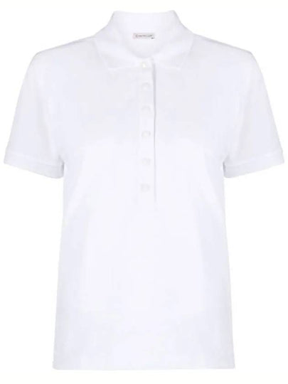 Women's Button Closure Cotton Short Sleeve Polo Shirt Optical White - MONCLER - BALAAN 2