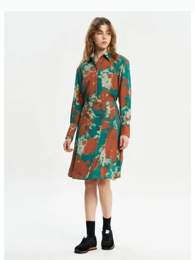 Women s Pleated Wrap Skirt Bouquet Cameo Print Crepe Di Chine Rust Emerald Green Domestic Product - MAISON KITSUNE - BALAAN 1