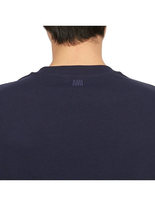 Chain Stitch Heart Logo Long Sleeve T-Shirt Navy - AMI - BALAAN 8