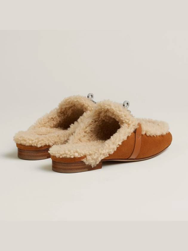 Oz Mule Shearling Sandals Women's Goatskin Brown - HERMES - BALAAN 4