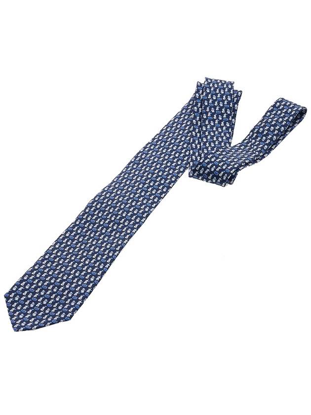 Salvatore rabbit print silk tie navy - SALVATORE FERRAGAMO - BALAAN.