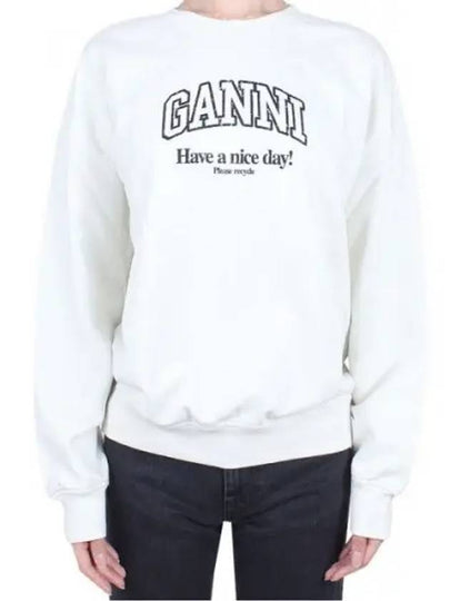 Logo Print Cotton Sweatshirt Beige - GANNI - BALAAN 2