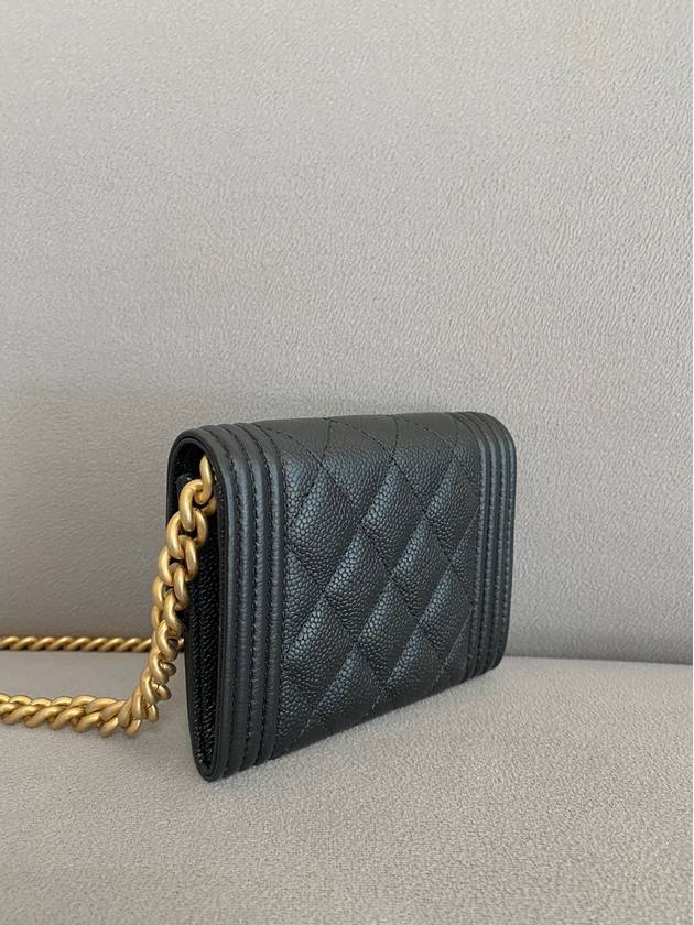 Boy Gold Logo Chain Caviar Card Wallet Black - CHANEL - BALAAN 8