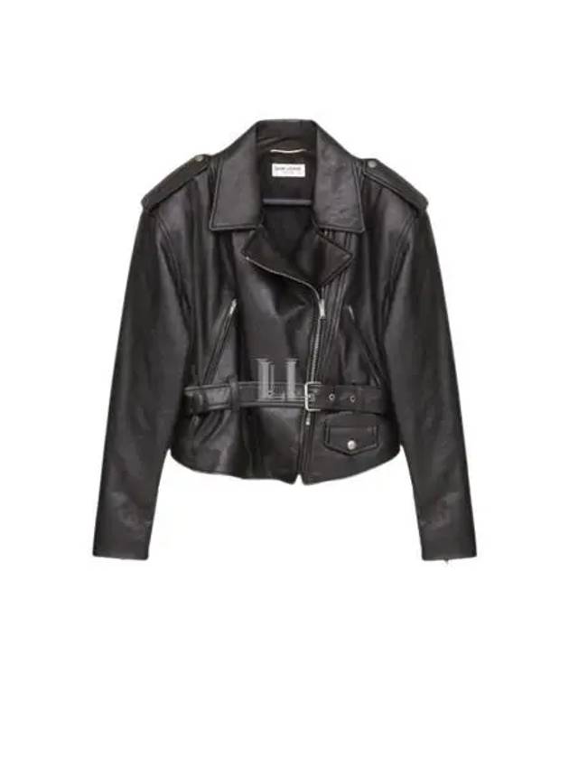 Crop Lambskin Biker Jacket Black - SAINT LAURENT - BALAAN 2