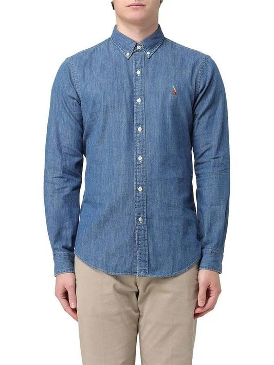 Pony Logo Denim Slim Fit Long Sleeve Shirt Blue - POLO RALPH LAUREN - BALAAN 2