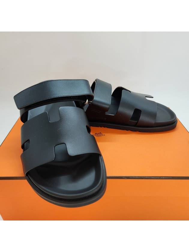 Hermes Chypre H Logo Calfskin Sandals Black - HERMES - BALAAN 7