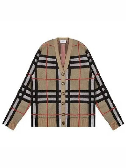 V-neck checked technical cotton cardigan archive beige - BURBERRY - BALAAN 2