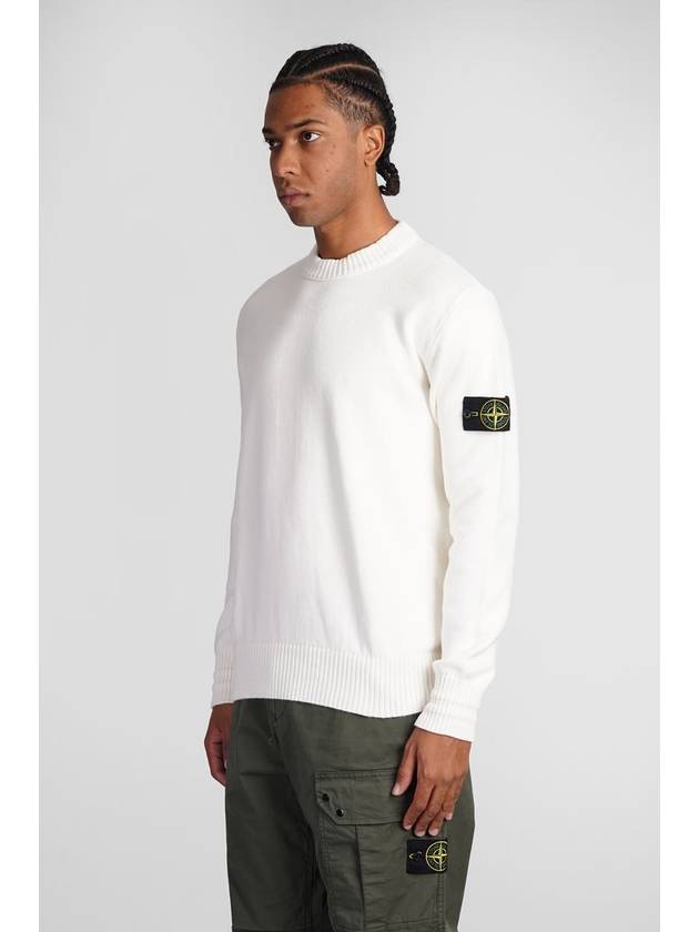 Round Neck Wappen Organic Knit Top White - STONE ISLAND - BALAAN 5