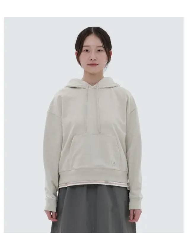 Land Women s Semi Crop Hooded Sweatshirt Light Beige S24SWFHD51 - SNOW PEAK - BALAAN 1