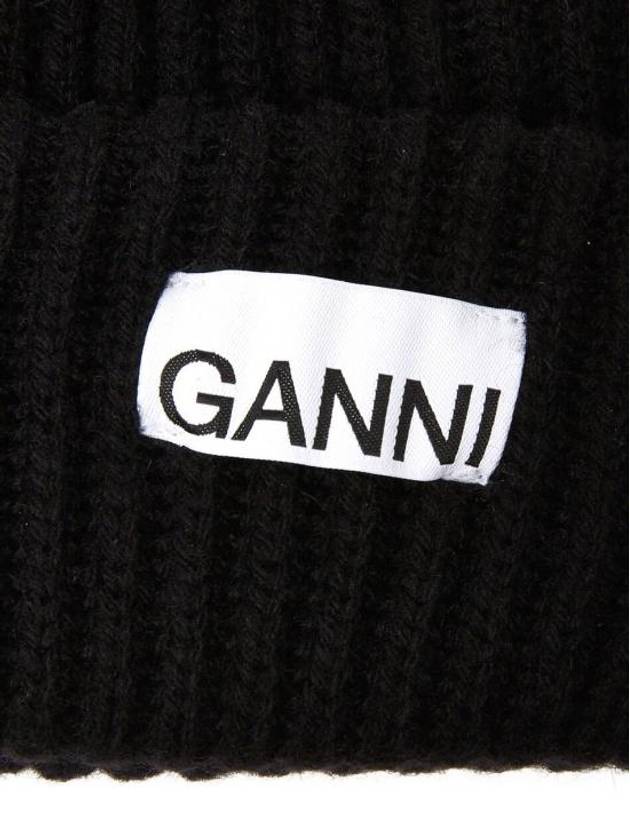 Logo Patch Knit Beanie Black - GANNI - BALAAN 5