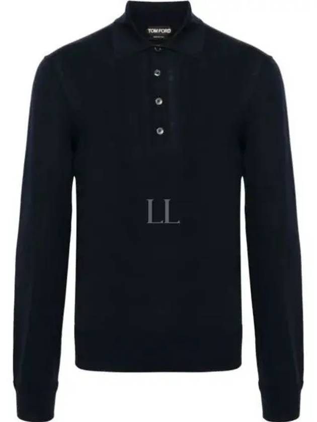 Knit Wool Long Sleeve Polo Shirt Navy - TOM FORD - BALAAN 2