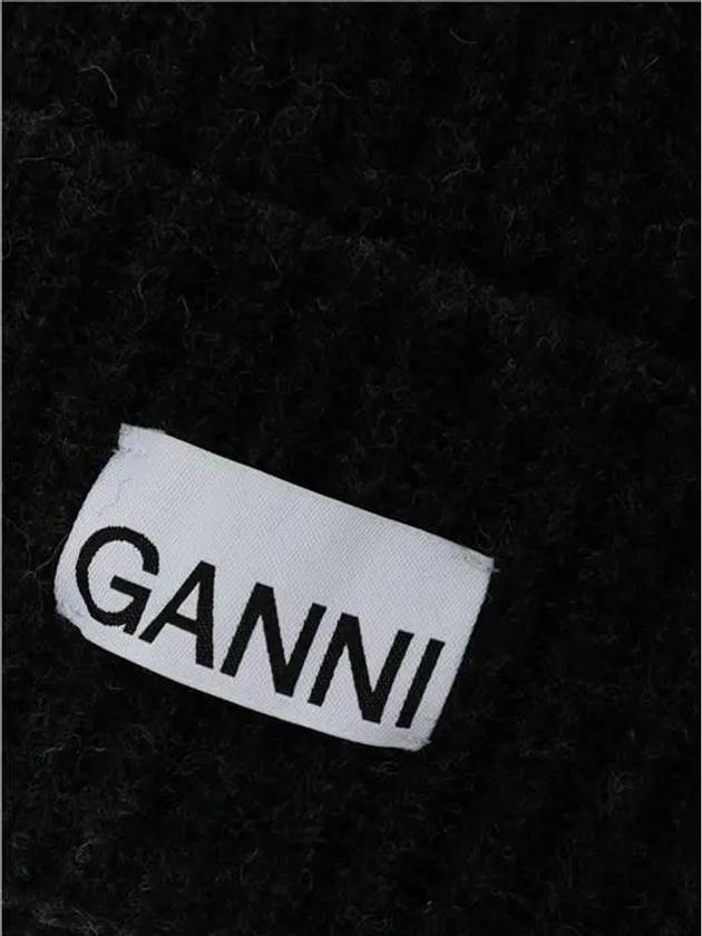 Logo Patch Knit Beanie Black - GANNI - BALAAN 5