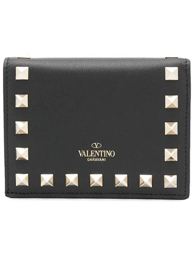 Rockstud Leather Flap Half Wallet Black - VALENTINO - BALAAN 6