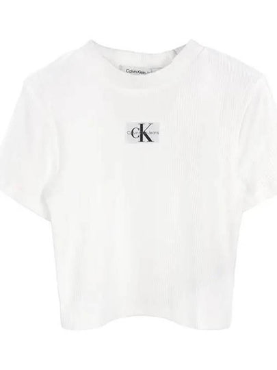 Logo Patch Ribbed Short Sleeve T-Shirt White - CALVIN KLEIN - BALAAN 2