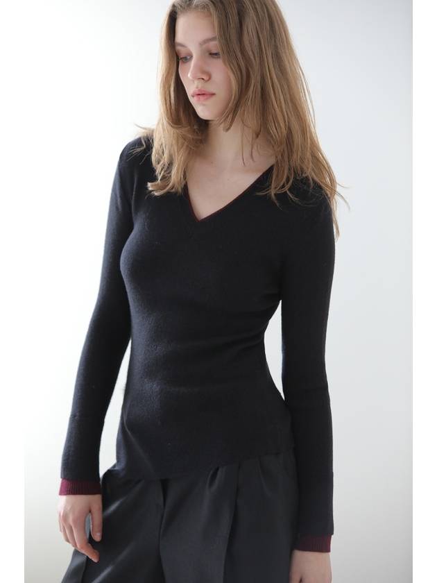 Caisienne color block V neck unbalanced knit black - CAHIERS - BALAAN 1