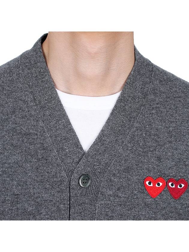 Double Heart V-neck Cardigan Grey - COMME DES GARCONS - BALAAN 8