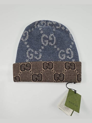 GG Pattern Reversible Wool Knit Beanie Hat M - GUCCI - BALAAN 1