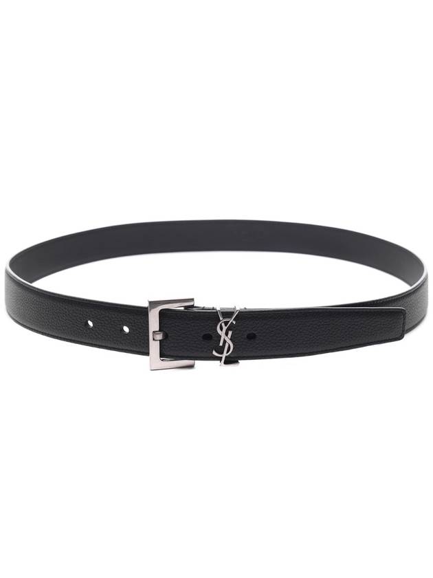 Grained Leather Silver Monogram Belt Black - SAINT LAURENT - BALAAN 5