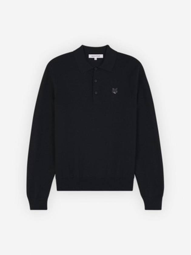 Fox Motif Knitted Polo Shirt Ink Black - MAISON KITSUNE - BALAAN 2