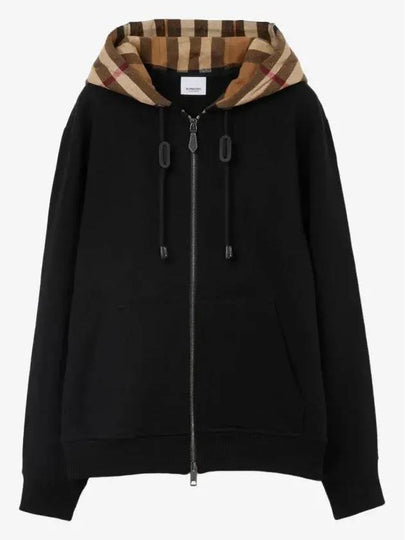 Check Hood Cotton Zip Up Hoodie Black - BURBERRY - BALAAN 2