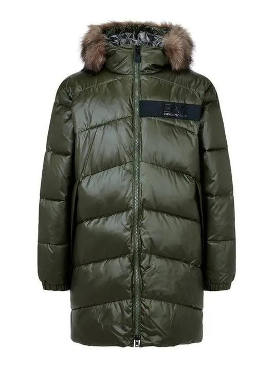 Men s EA7 Logo Patch Fur Hooded Padded Coat Fatigue - EMPORIO ARMANI - BALAAN 1